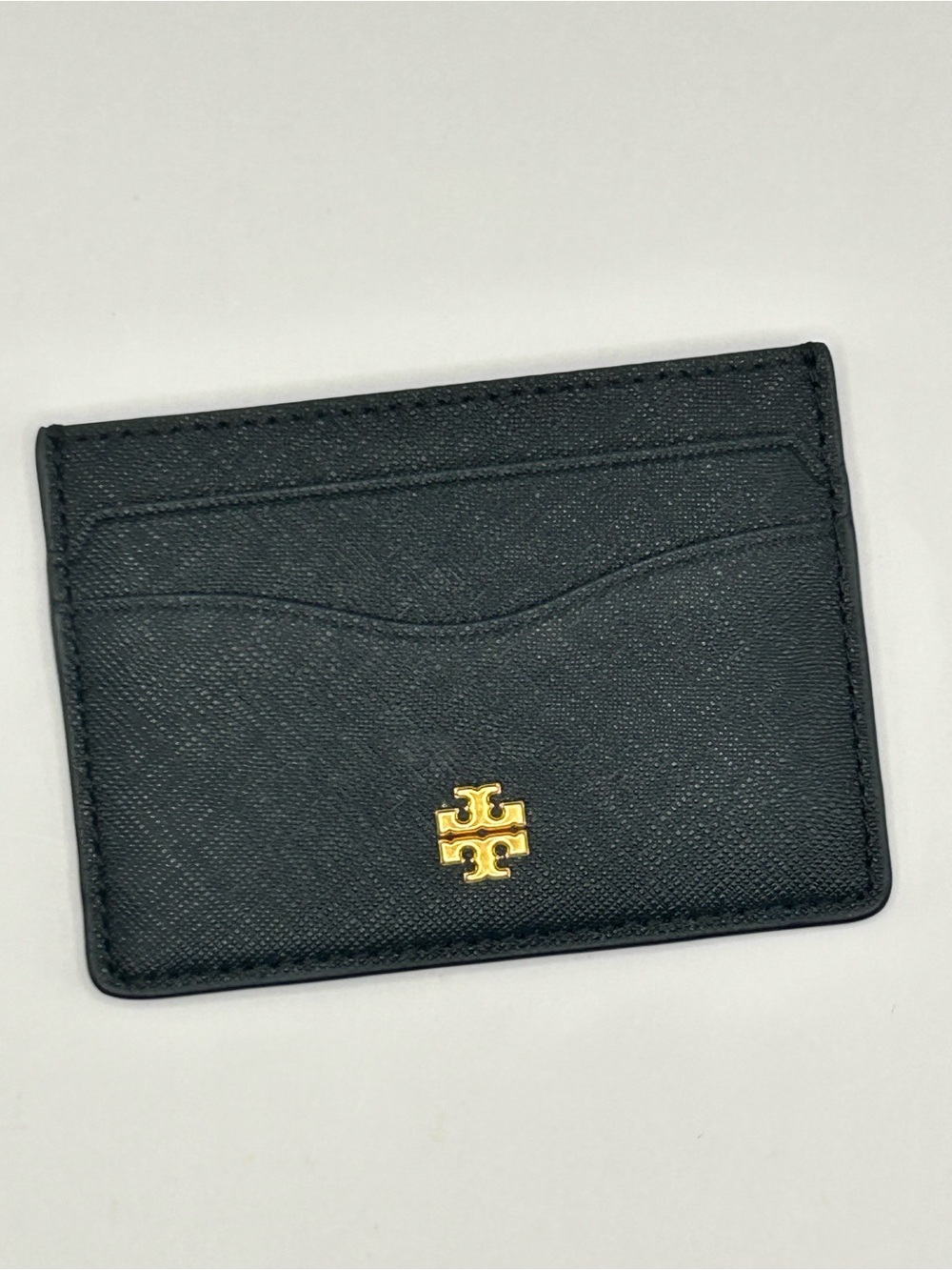 Tory Burch Emerson Black Card Case with Gold Logo